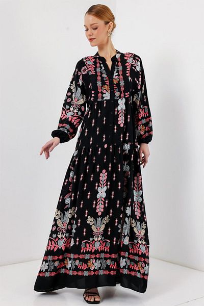 COTTONLAB 2423 Rochie Hijab cu model autentic - negru - țiglă