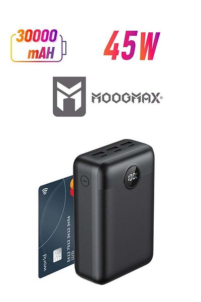 MOOGMAX Power bank 30000mAh, 45W with six outlets, supports fast charging and a digital display screen, comp
