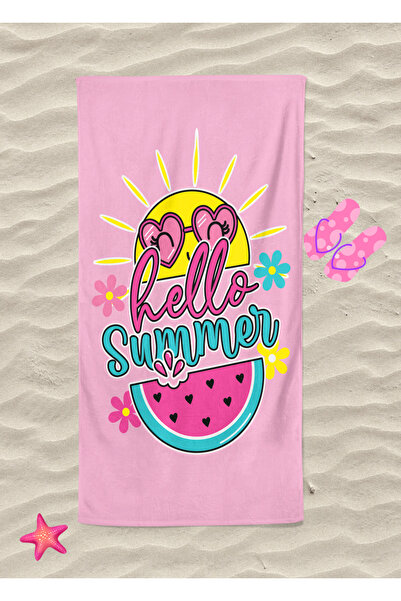 Erays Home Hello Summer Desenli Dijital Baskılı Plaj Havlusu Kadın Plaj Havlu...