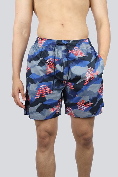 Emporio Armani Men's Regular Fit Elastic Waist and Drawstring Tie Side Pockets Eagle Logo Navy Blue Swimsuit Em 000688   Af123