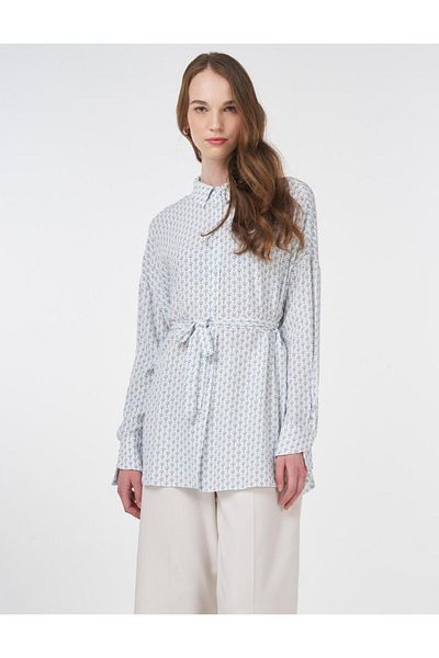 Kayra Floral Patterned Viscose Tunic Indigo