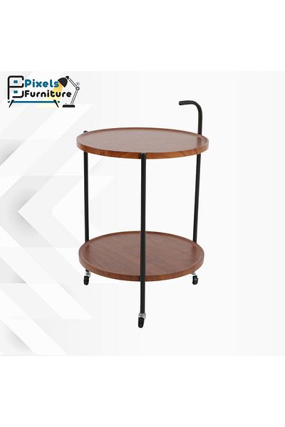 PixelsFurniture Pixel Furniture 2-Tier Circular Tea and Coffee Serving Trolley, Brown
