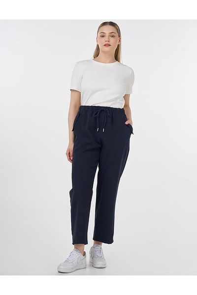Kayra Pocket Detailed Relaxed Cut Trousers Dark Navy Blue