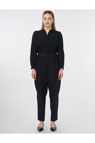 Kayra Grass Stitched High Waist Trousers Black
