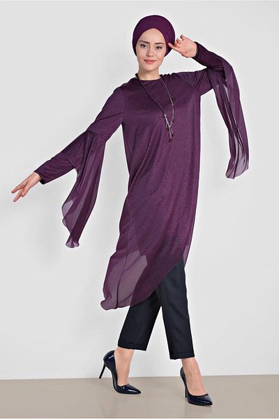 Alvina Asymetric Cut Silvery Salaş Tunic 4317
