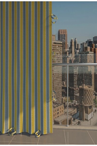 Stor A kalite SarıxGri Bağcıklı Kornişli Balkon Perdesi Branda Su Geçirmez Kumaş