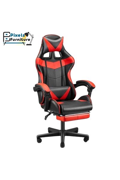 PixelsFurniture Pixel Furniture Leather Gaming Chair with Footrest High Back Racing Style Office Chair with Head and Lumbar Support