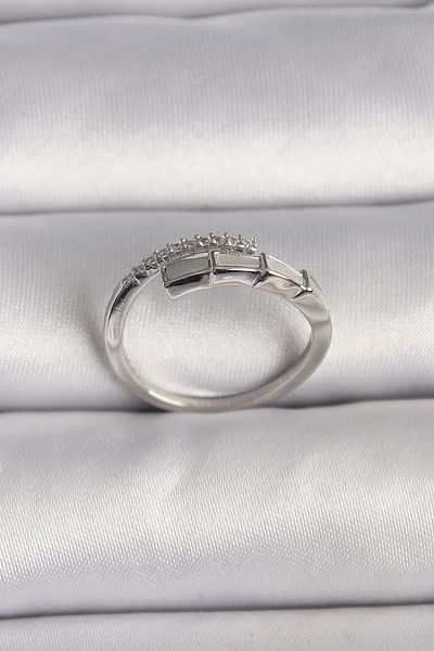 feifei Brass Silver Color Zircon Stone Snake Model Adjustable Ring