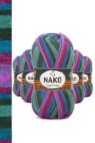 NAKO 5 τεμάχια Vega Stripe Premium Ακρυλικό Πλεκτό Μαλλί Νο: 82408