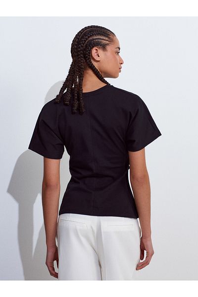 Dilvin 31585 Drape Detailed T-Shirt-Black