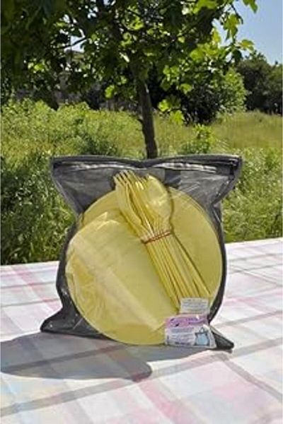 Mu Art Ahşap Saban Picnic Set with Bag (Yellow)