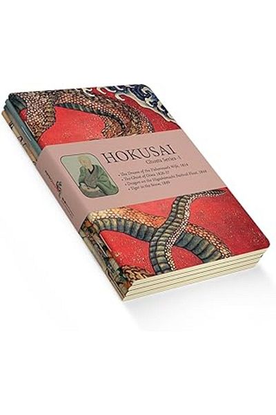 Mu Art Ahşap Retronote Ghosts Series I - A5, Hokusai Set of 4 Notebooks V, Unlined, Total 256 Pages, 64 Each