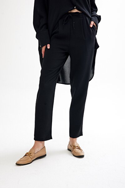 QANU Black Crepe Trousers - Pleated Front Design