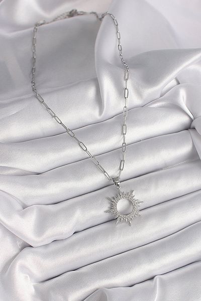 Store 316L Steel Silver Color Chain Zircon Stone Sun Model Women's Necklace