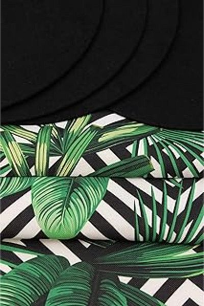 Mu Art Ahşap Green Leaf Pattern Black and White Geometric Background Digital Printed Runner American Service 40X150