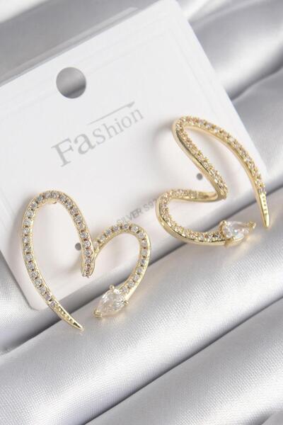 Bernami Special Brass Gold Color Zircon Stone Snake Heart Model Women's Earrings Offer!! !