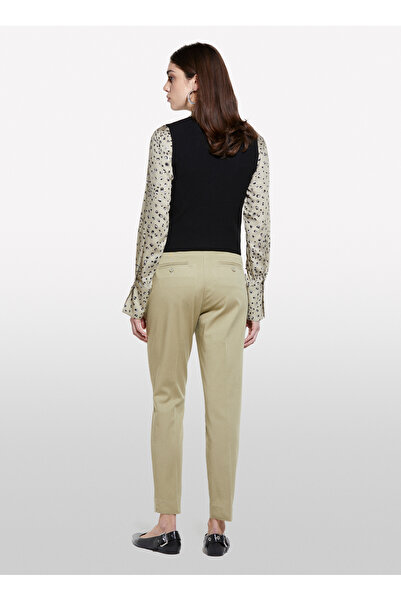 Sisley Mid Waist Loose Cut Beige Women's Trousers 4Byw55Ah6