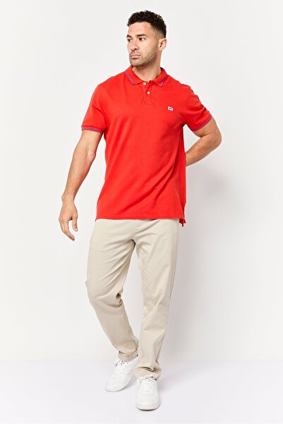 Lee Men Regular Fit Embroidered Logo Short Sves Polo Shirt, Red