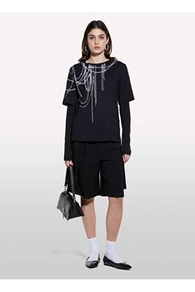 Sisley Crew Neck Black Women's T-Shirt 3096L106T