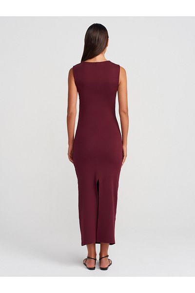 Dilvin 91460 Rochie midi cu guler pătrat-bordeau