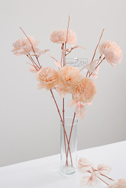 Yapay Çiçek Deposu Yapay 2 Güllü Şakayık Çiçeği Dalı 77 cm Somon