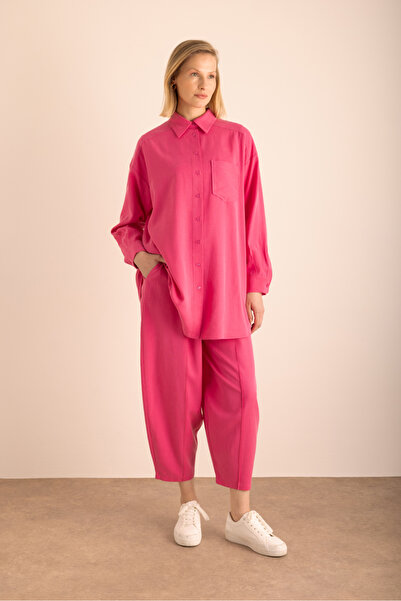 Aker Fuşya Beli Lastikli Cotton Pantolon