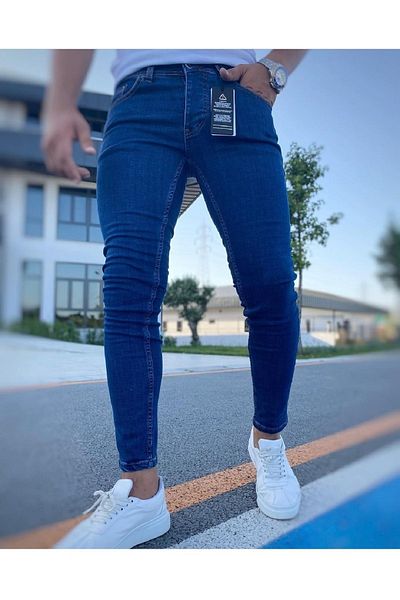 moda biz Ανδρικό Μπλε Extra Slim Fit - Stretch Cotton Rıss Jean Jeans τζιν παντελόνι
