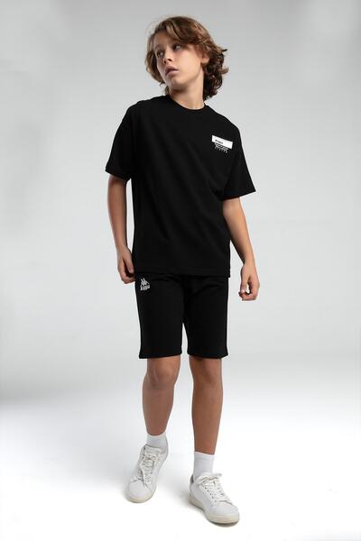 Kappa Authentic Keegan Erkek Çocuk Siyah Regular Fit Tişört Ve Şort Takım
