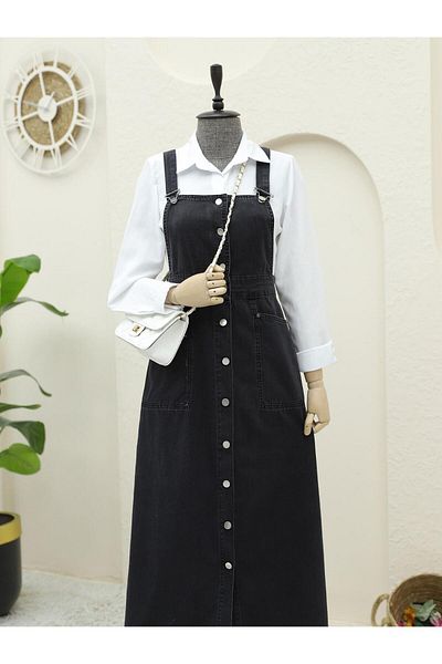 MACMODA Buttoned Double Pocket Denim Salopet