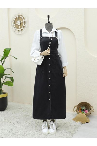 MACMODA Buttoned Double Pocket Denim Salopet