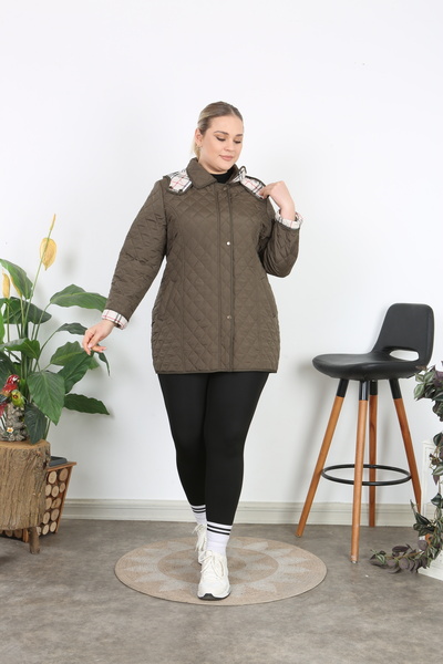 TUTveAL Collection Αδιάβροχη καπιτονέ, βαμβακερή επένδυση, μεγάλο μέγεθος, καρό, εποχιακό, χακί ρεκ