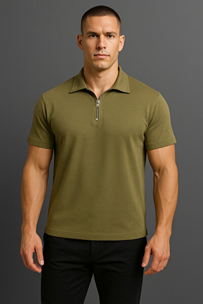 Altamira Ανδρικό μπλουζάκι πόλο με μισό φερμουάρ χακί