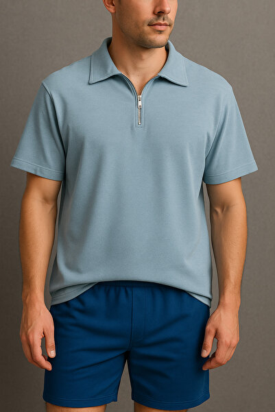 Altamira Chlapčenské tričko s modrým polo golierom na polovičný zips