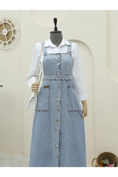 MACMODA Salopet din denim cu buzunar dublu cu nasturi