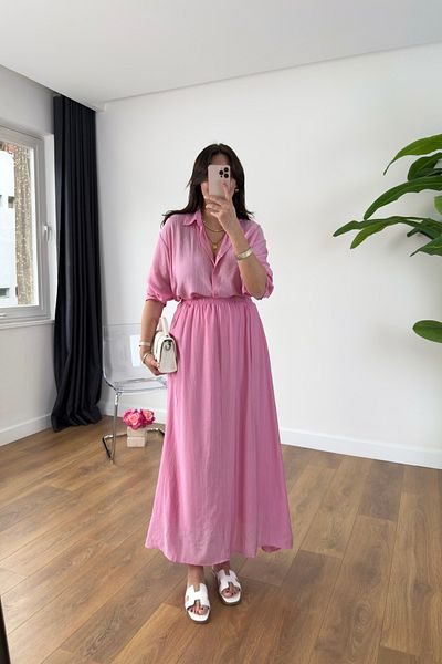 BİRCANÇİL Velanna Pink Shirt Skirt Set