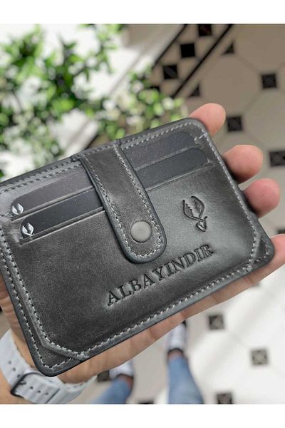VİSSO 653 GENUINE LEATHER PAPER MONEY COMPARTMENT WITH ID CARD COMPARTMENT GRAY LEATHER CREDIT CARD HOLDER WALLET Leather Bag