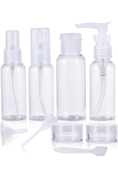 TECOS Set recipiente pentru cosmetice, Tecos, transparent, 9 piese, ideale pentru trusa de calatorii