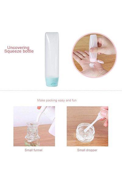 TECOS Set recipiente pentru cosmetice, Tecos, material plastic, albastru, 9 piese, trusa de calatorii