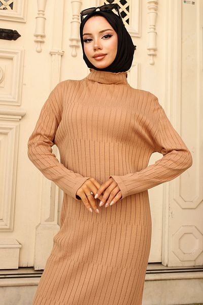 giyze Ribbed Knitwear Dress Milk Brown 24207