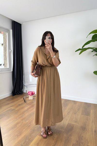 BİRCANÇİL Velanna Camel Shirt Skirt Set