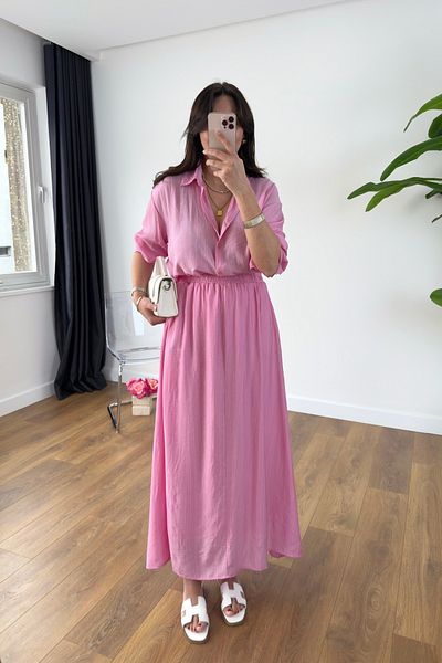 BİRCANÇİL Velanna Pink Shirt Skirt Set