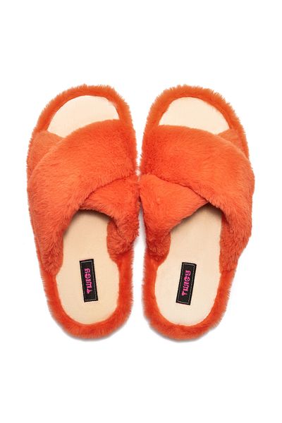Twigy Orange Plush Cross Women's House Slippers - 36/41