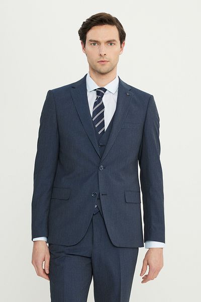 ALTINYILDIZ CLASSICS Men's Navy Blue Slim Fit Slim Fit Mono Collar Vest Suit