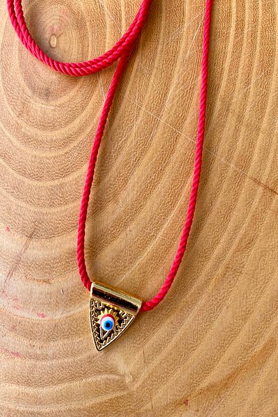 Shepidi Triangle Evil Eye Bead Gold Slide Lock Braid Rope Necklace