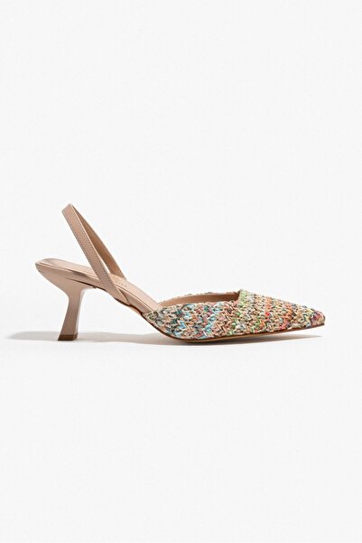 NİŞANTAŞI SHOES Ponnie Renkli Hasır Sivri Burun Kadın Topuklu Ayakkabı