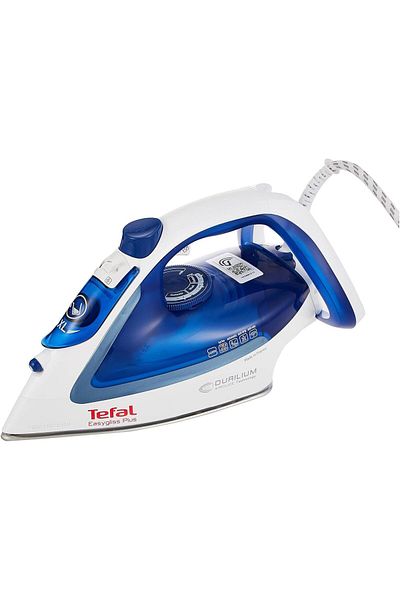 TEFAL Steam Iron | Easygliss Durilium Airglide Soleplate Iron Steamer | 2400 W | 270 ml | Blue/White