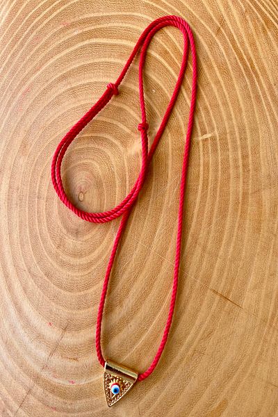 Shepidi Triangle Evil Eye Bead Gold Slide Lock Braid Rope Necklace
