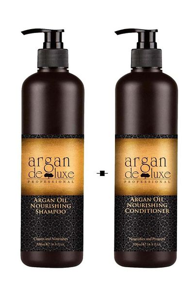 argan de luxe Argan Deluxe Nourishing Shampoo with Organic Moroccan Argan Oil 500ml + Conditioner 500ml, for Dry H
