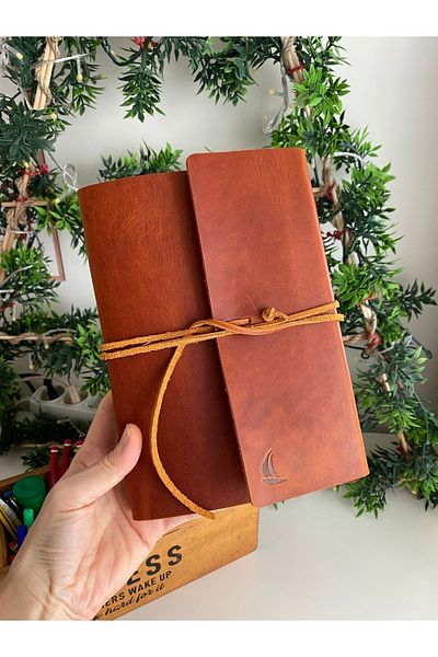 ALESTA LEATHER (Writing Name) Leather Covered Hand Sewing Notebook - Handmade Genuine Leather