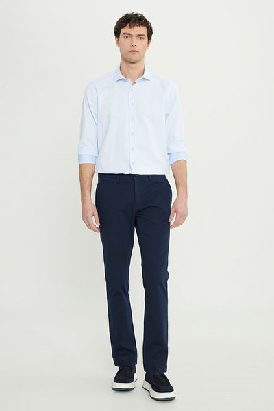 ALTINYILDIZ CLASSICS Men's Navy Blue Cotton Slim Fit Slim Fit Dobby Side Pocket Stretch Casual Trousers